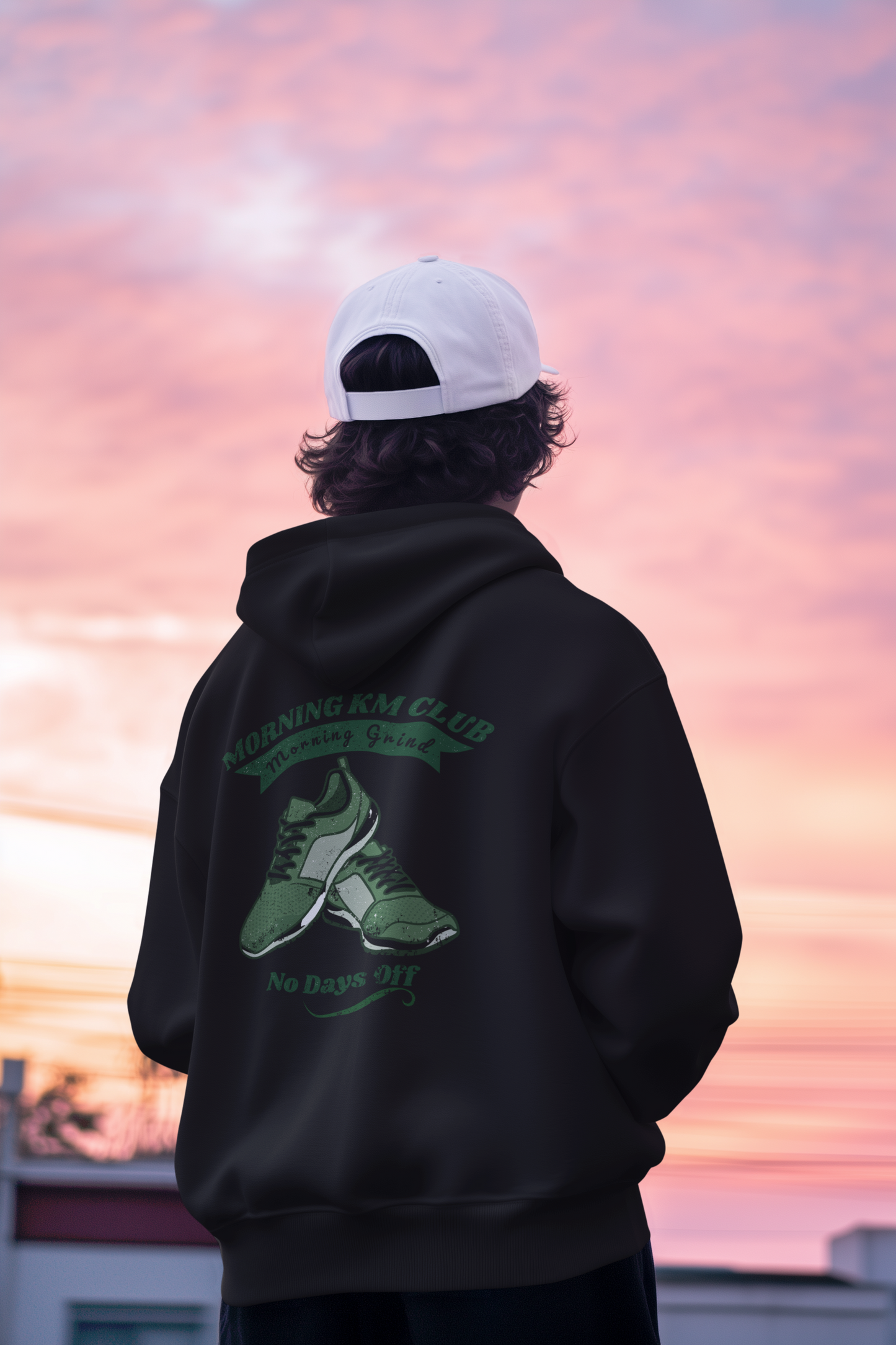 Morning KM Club Oversized Hoodie for Men & Women | No Days Off Running Hoodie | 400 GSM Premium Cotton Blend Gym & Streetwear Sweatshirt