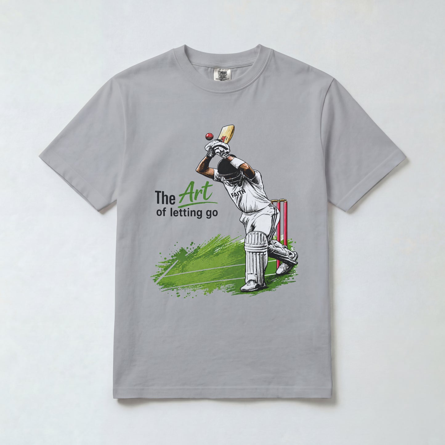 Melange Grey Nauma The Art of Letting Go men's cricket t-shirt front view