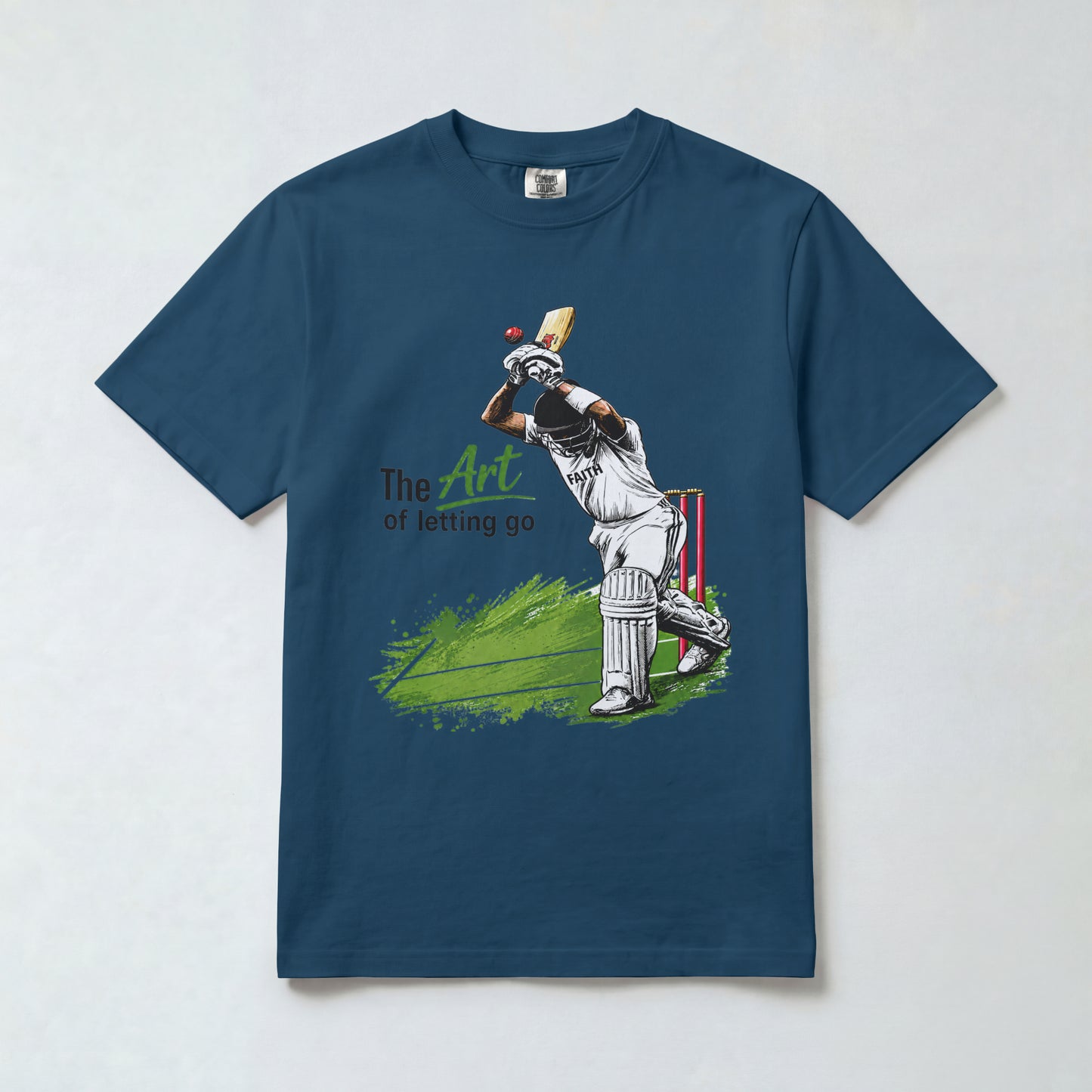 Navy Blue Nauma The Art of Letting Go men's cricket t-shirt front view