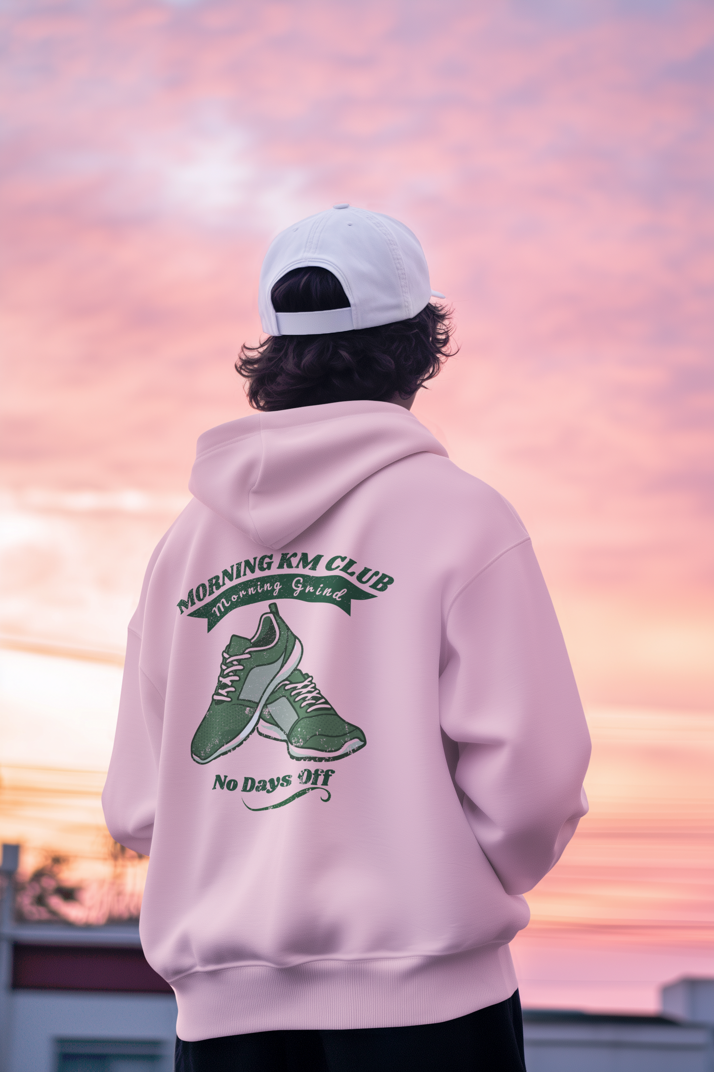 Morning KM Club Oversized Hoodie for Men & Women | No Days Off Running Hoodie | 400 GSM Premium Cotton Blend Gym & Streetwear Sweatshirt