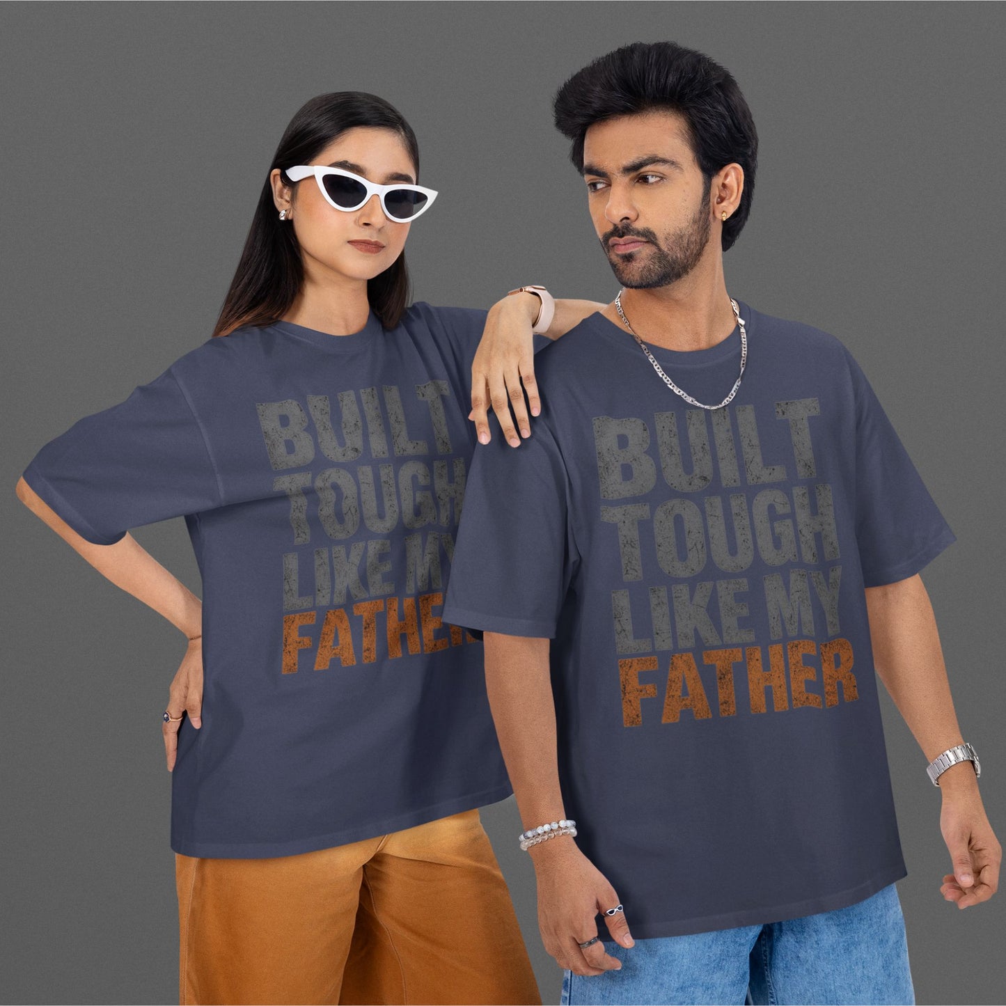 Navy Blue Built Tough Like My Father distressed typography oversized T-shirt design