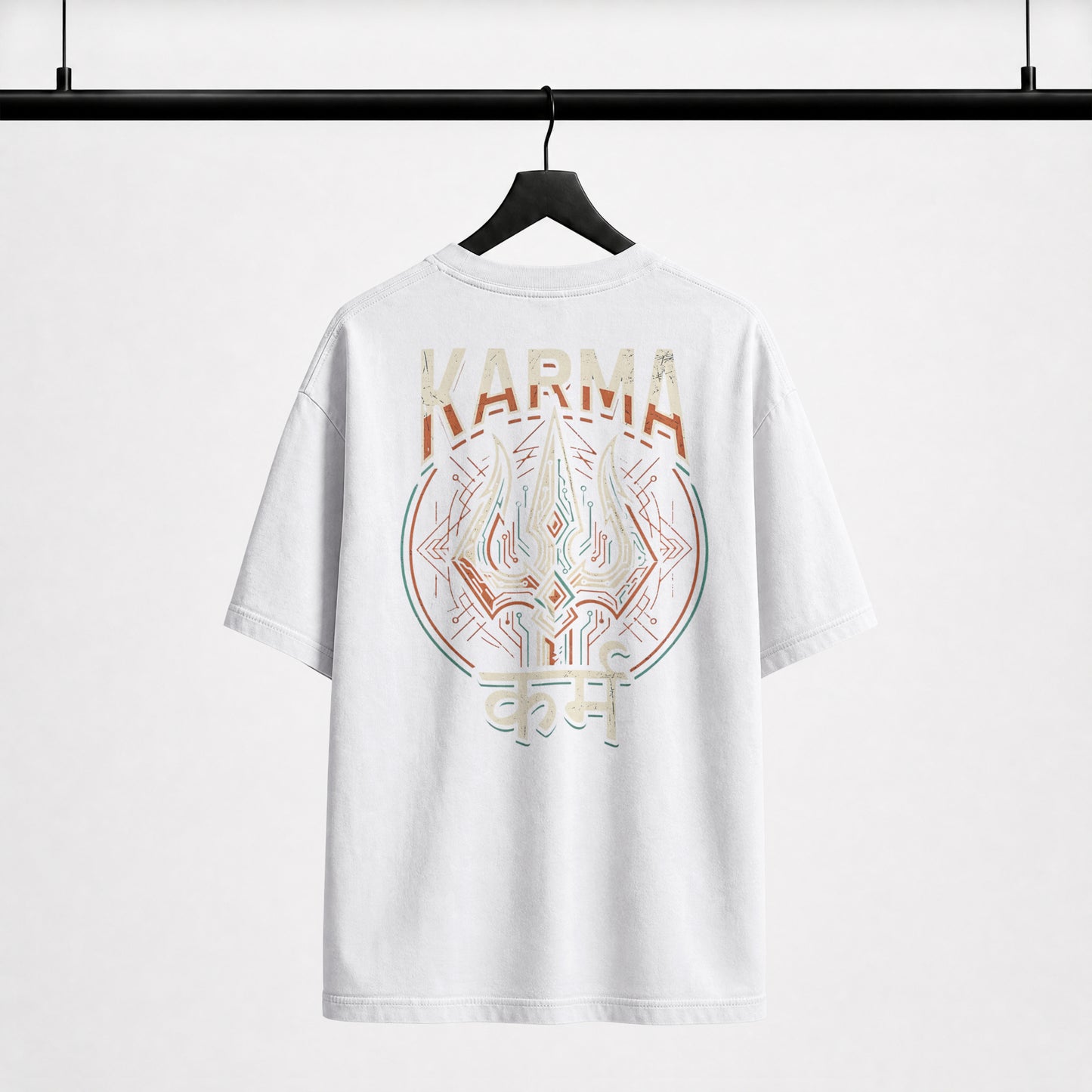 Karma oversized t-shirt back print in White, on hanger