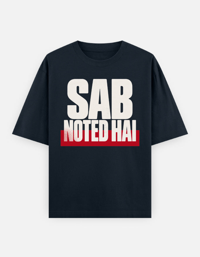 Navy Blue Sab Noted Hai meme oversized t-shirt flat lay