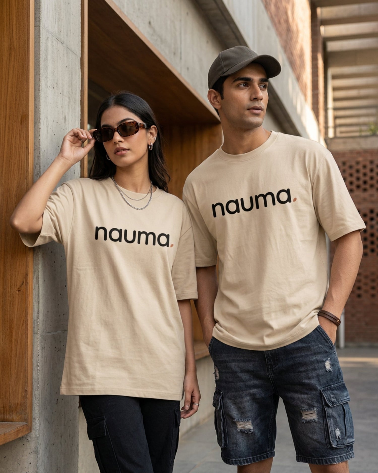 Nauma unisex oversized t-shirts in Beige similar colour model, unisex category tile