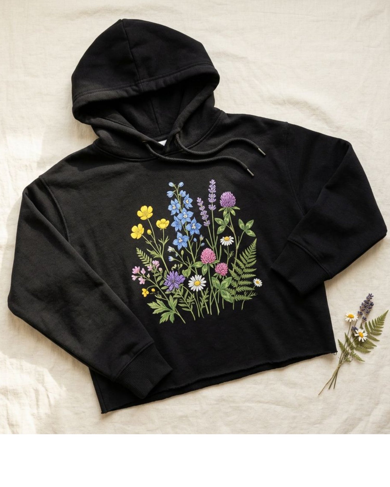Nauma Wild Flowers Cropped Hoodie flat-lay, women's category tile