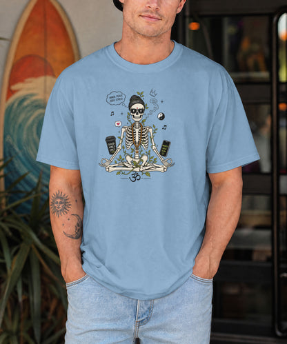 Zen Skeleton Oversized T-Shirt in Baby Blue | Inner Peace Zero Stress Design | Streetwear for Men