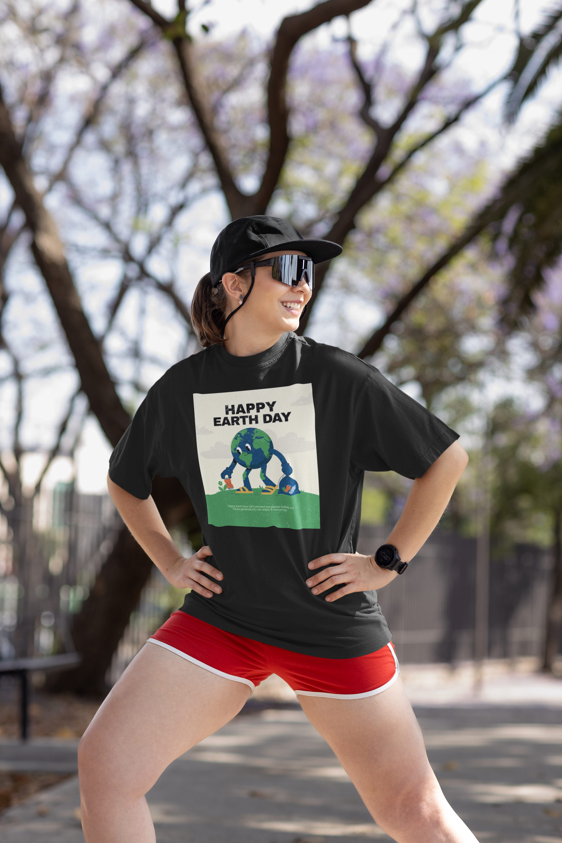 Black Earth Day oversized cotton t shirt India with cute planet graphic eco friendly unisex tee