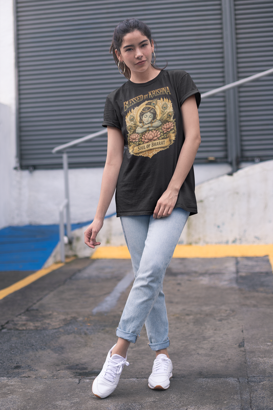 Black Krishna oversized t-shirt India 240 GSM cotton spiritual graphic tee Soul of Bharat design