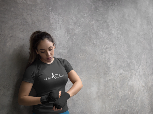 Women’s Graphic Running T-Shirt – Cotton Gym Wear for Women with Heartbeat Design