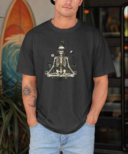 Zen Skeleton Oversized T-Shirt in Black | Inner Peace Zero Stress Streetwear | Best Selling Black Tee