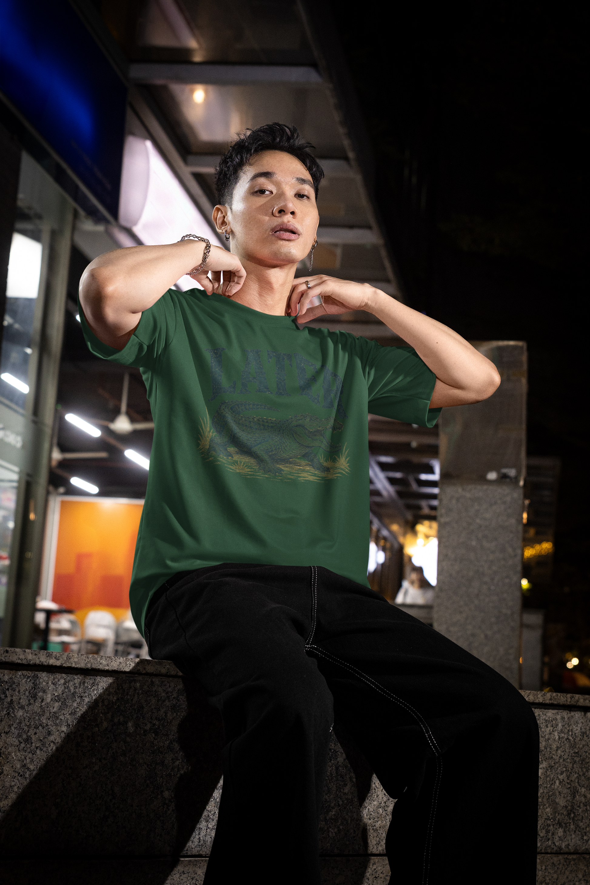 Bottle Green unisex oversized graphic cotton unisex t-shirt