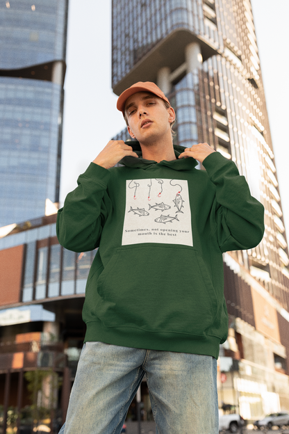 Bottle Green Oversized unisex hoodie with aesthetic fish graphic print, Gen Z streetwear style, relaxed fit sweatshirt India