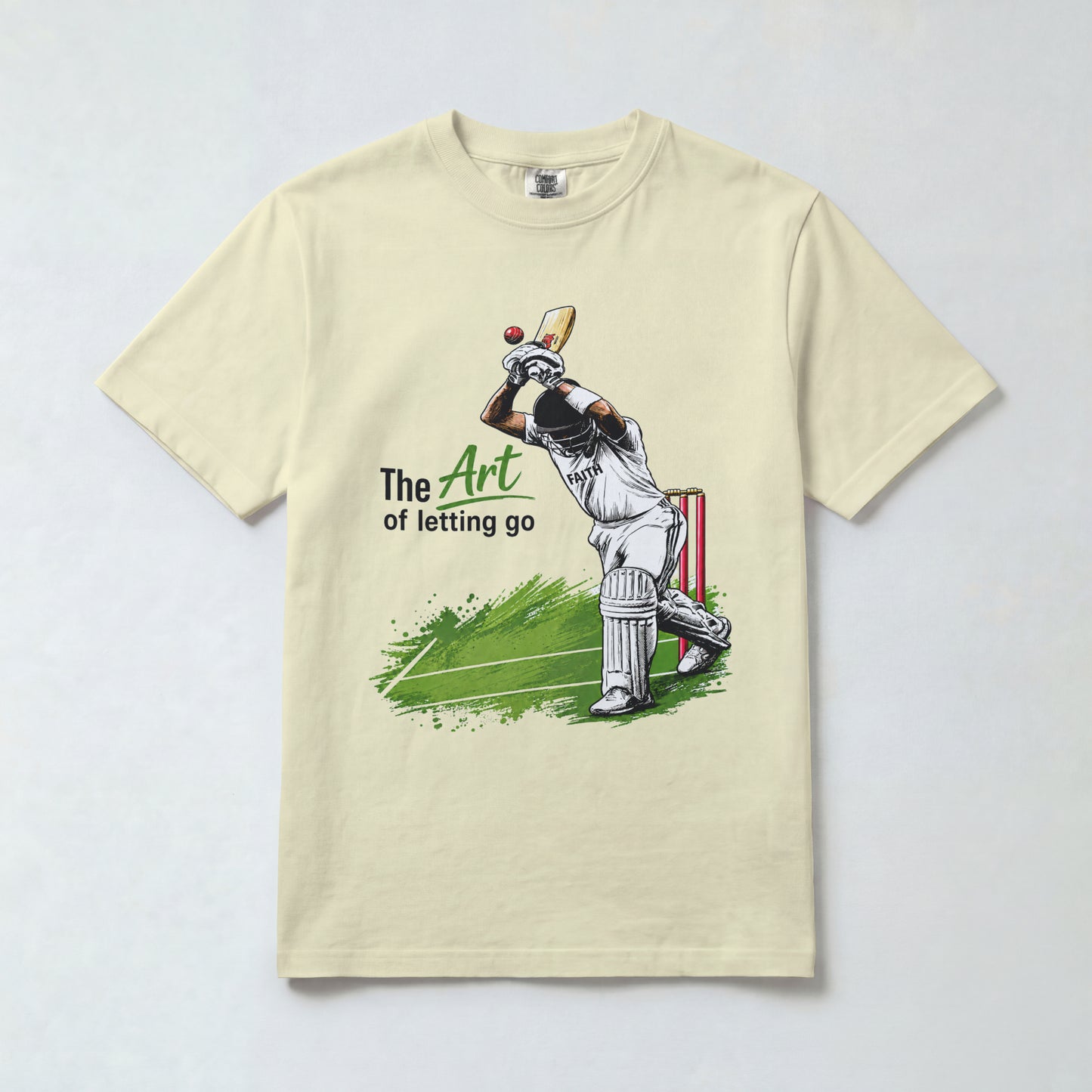 Almond Nauma The Art of Letting Go men's cricket t-shirt front view