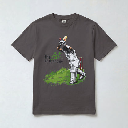 Charcoal Grey Nauma The Art of Letting Go men's cricket t-shirt front view