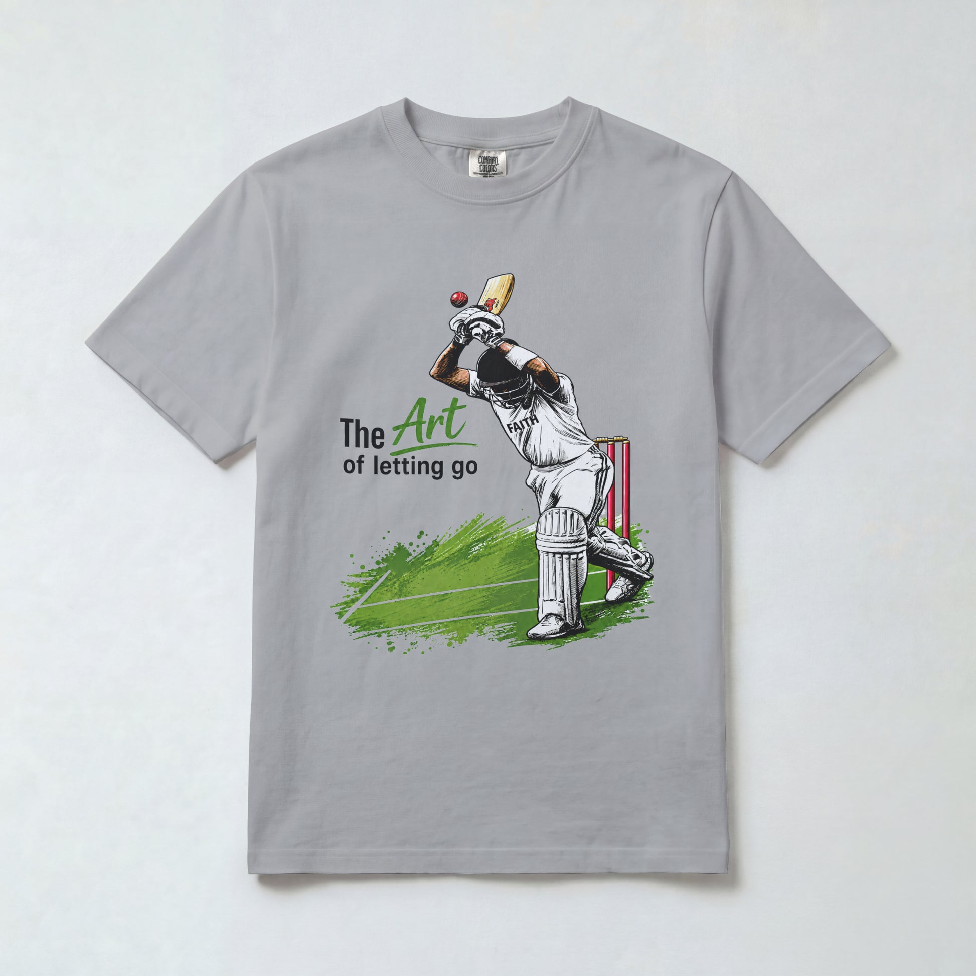 Melange Grey Nauma The Art of Letting Go men's cricket t-shirt front view