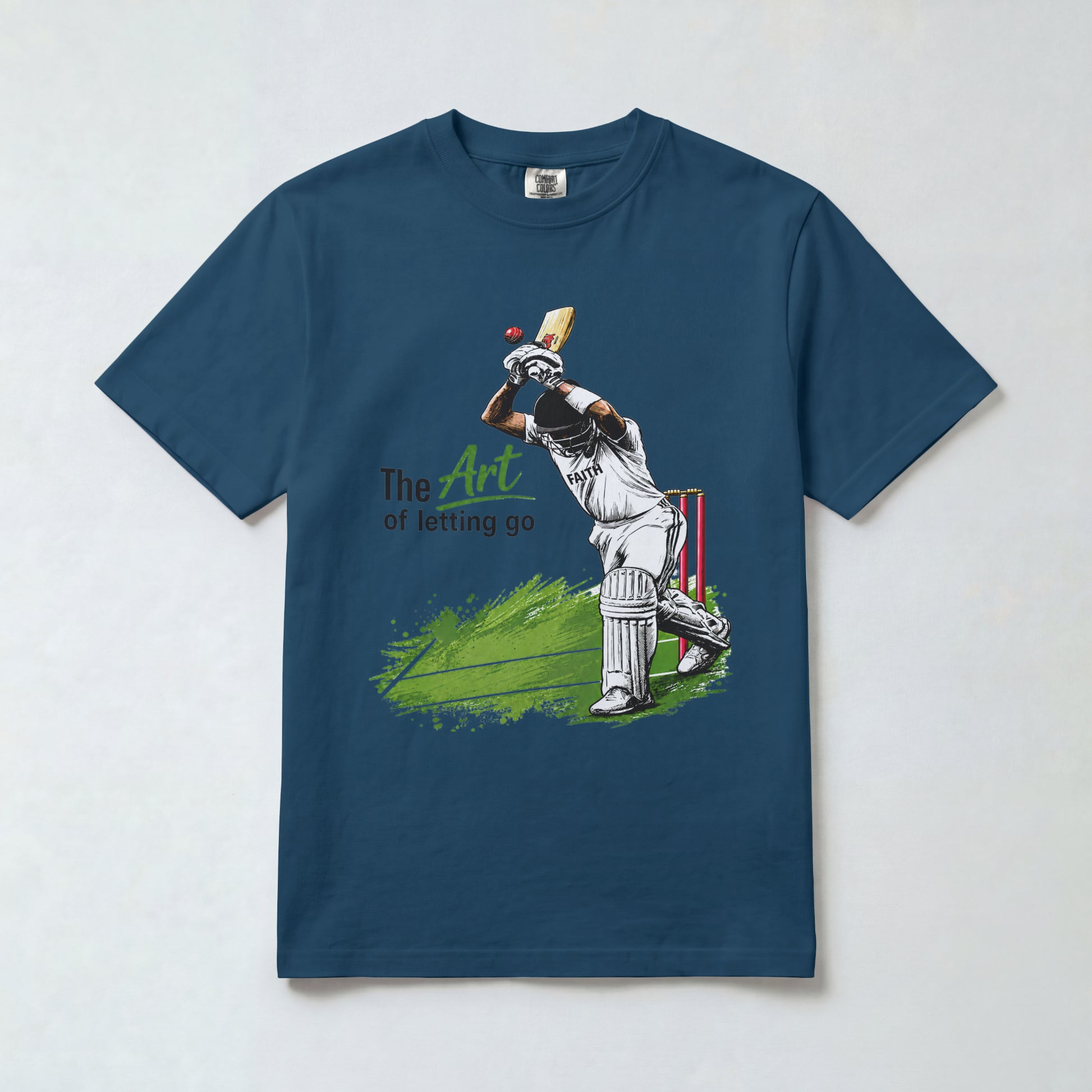 Navy Blue Nauma The Art of Letting Go men's cricket t-shirt front view