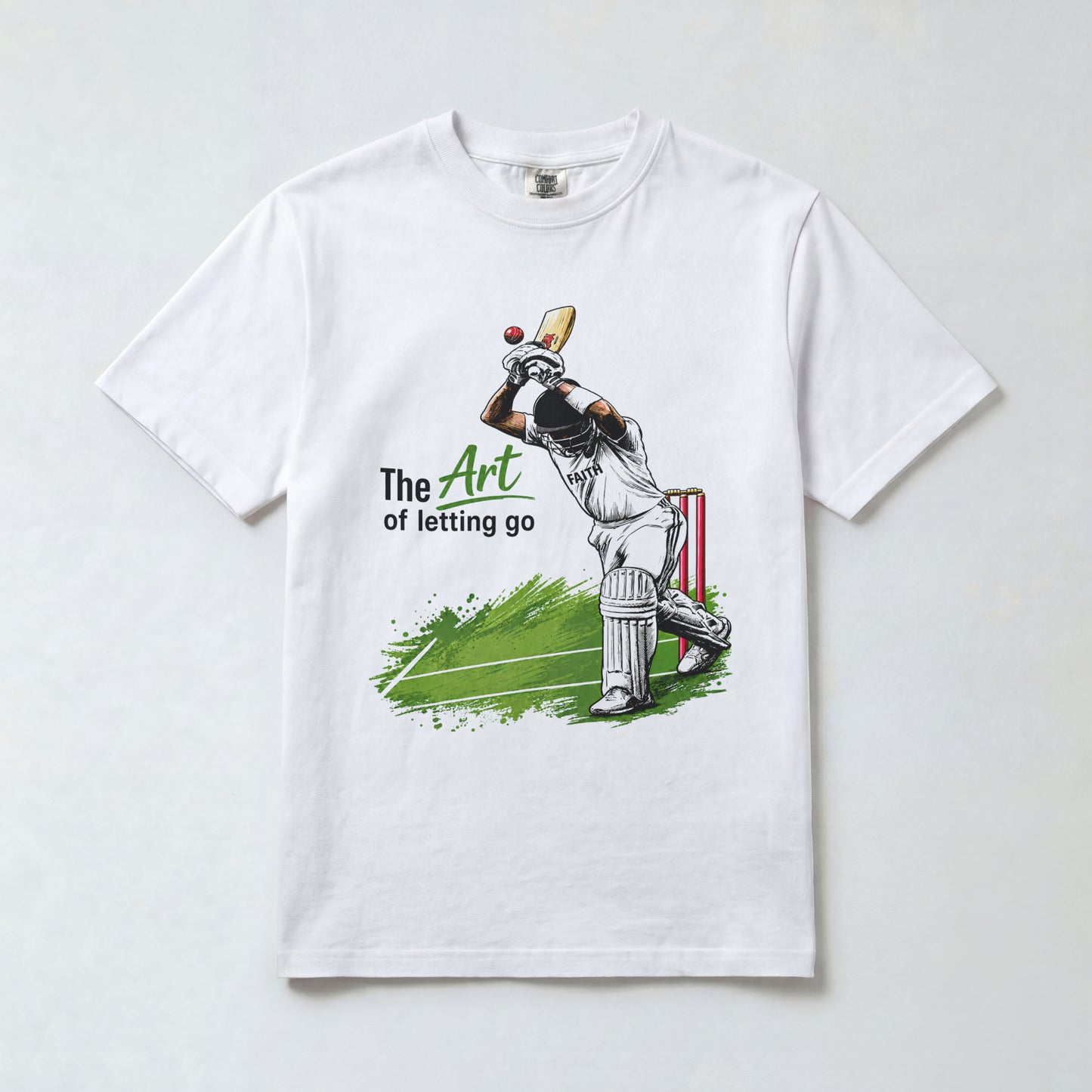 White Nauma The Art of Letting Go men's cricket t-shirt front view