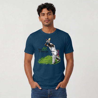 Navy Blue Man wearing The Art of Letting Go cricket graphic t-shirt by Nauma