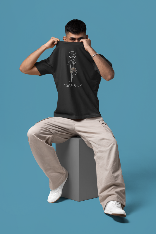 Black Trendy yoga graphic tee for men made with premium cotton oversized fit