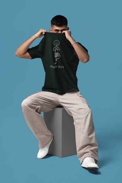 Bottle Green Trendy yoga graphic tee for men made with premium cotton oversized fit
