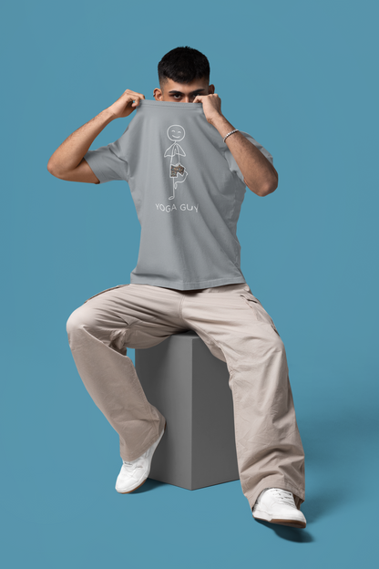 Silver Frost Trendy yoga graphic tee for men made with premium cotton oversized fit