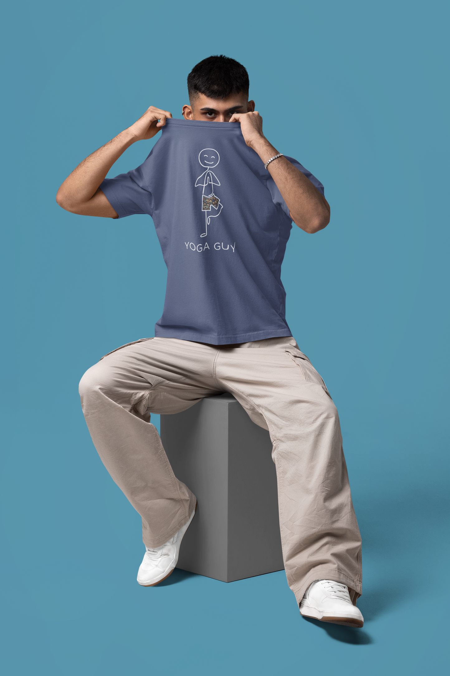 Steel Grey Trendy yoga graphic tee for men made with premium cotton oversized fit