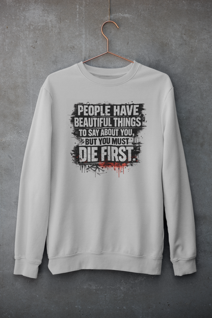 Grey melange unisex sweatshirt with printed quote casual streetwear India