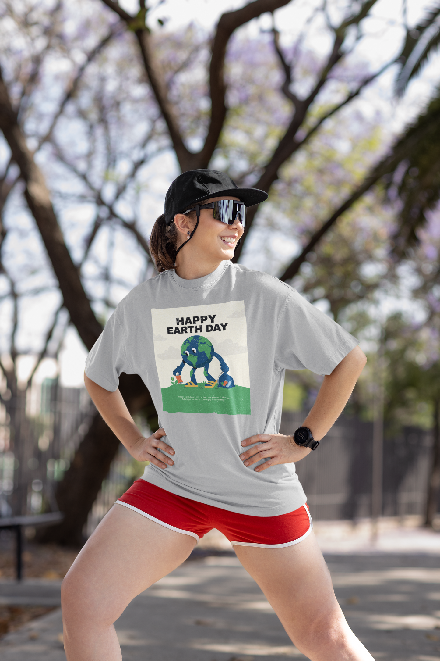 Melange Grey Earth Day oversized cotton t shirt India with cute planet graphic eco friendly unisex tee