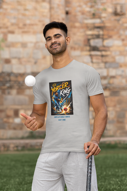 Melange Grey Yorker King cricket bowler graphic t-shirt unplayable since day one design