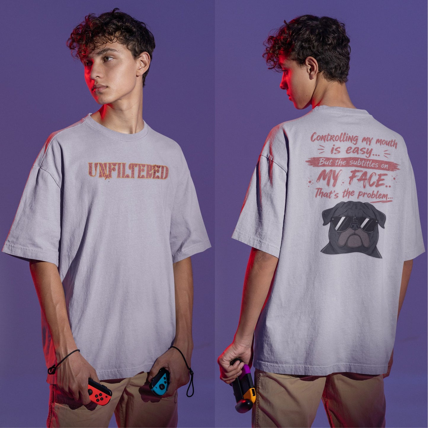 Melange Grey Funny oversized graphic t-shirt with sarcastic quote and cool dog design for Indian meme lovers and casual streetwear fans