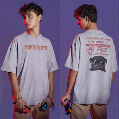 Melange Grey Funny oversized graphic t-shirt with sarcastic quote and cool dog design for Indian meme lovers and casual streetwear fans