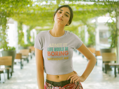 Lavender Half-sleeve crop tee for women made of premium 180 GSM cotton, featuring a colourful "Admit It" quote design.