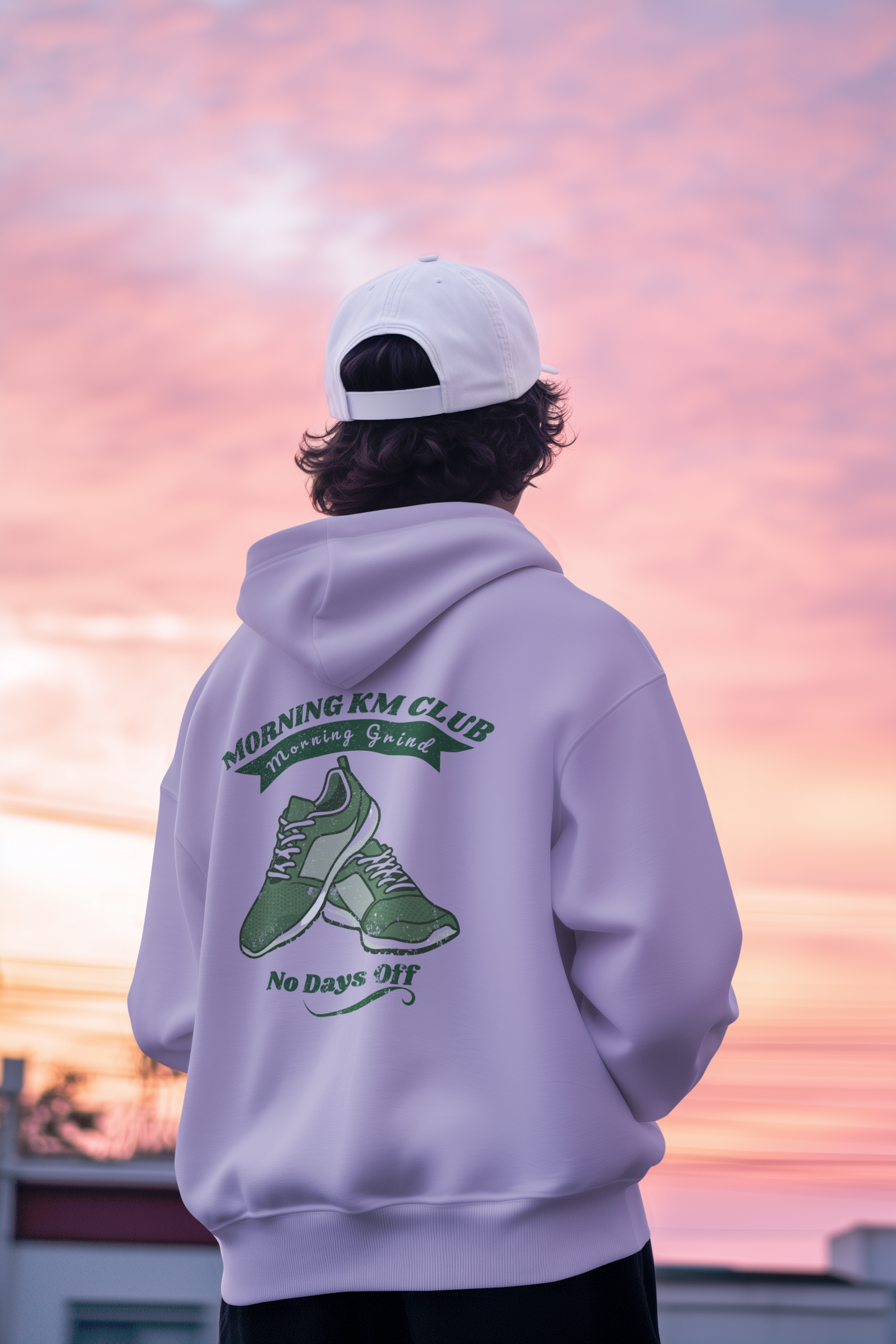 Morning KM Club Oversized Hoodie for Men & Women | No Days Off Running Hoodie | 400 GSM Premium Cotton Blend Gym & Streetwear Sweatshirt