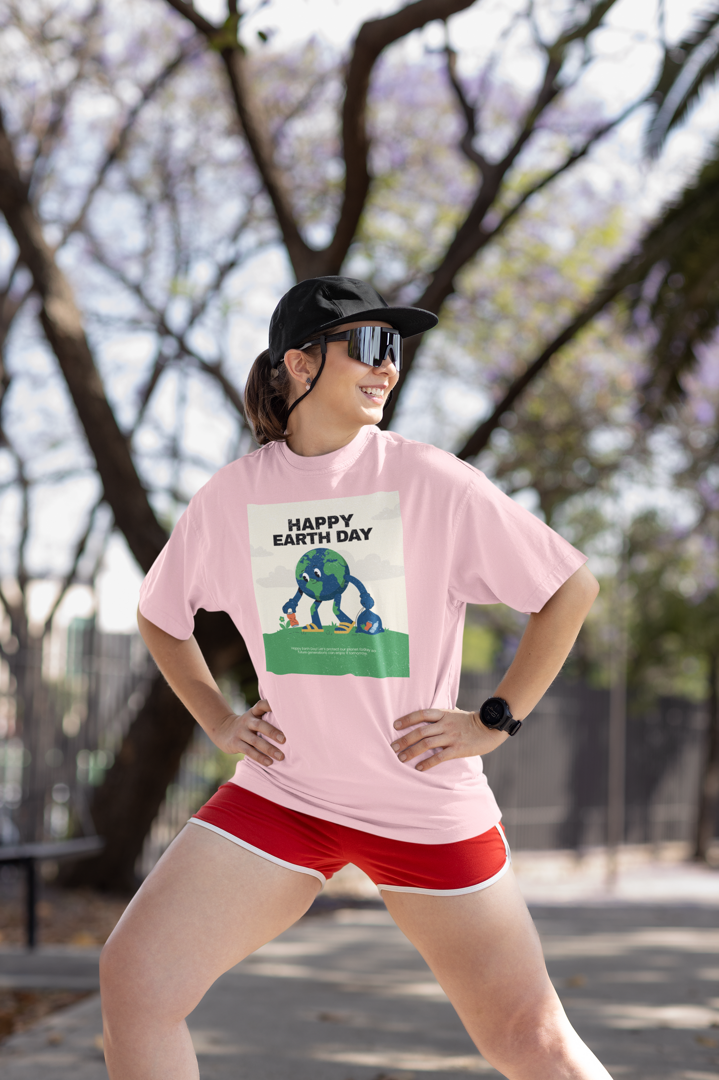 Light Baby Pink Earth Day oversized cotton t shirt India with cute planet graphic eco friendly unisex tee