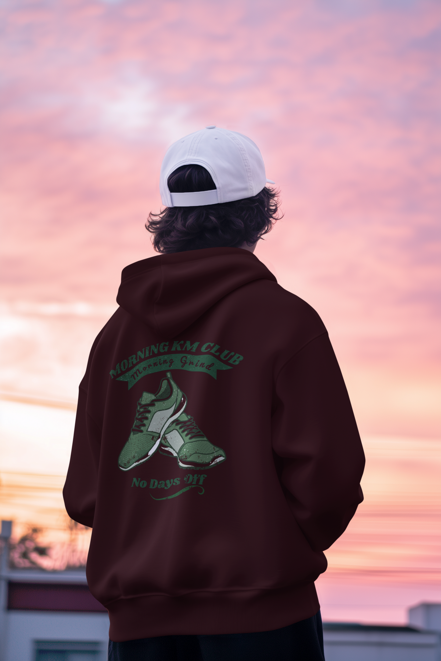 Morning KM Club Oversized Hoodie for Men & Women | No Days Off Running Hoodie | 400 GSM Premium Cotton Blend Gym & Streetwear Sweatshirt
