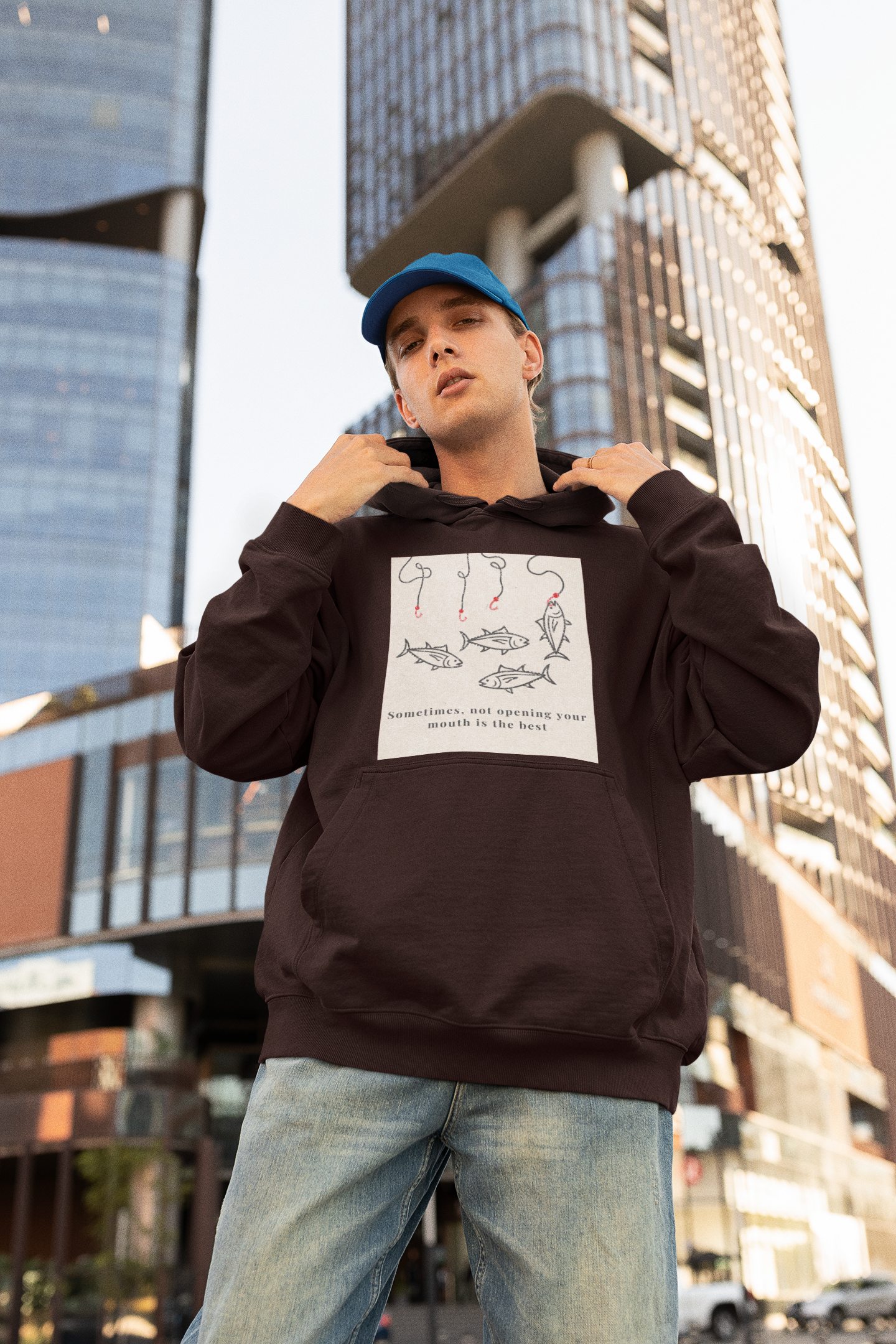 Maroon Oversized unisex hoodie with aesthetic fish graphic print, Gen Z streetwear style, relaxed fit sweatshirt India