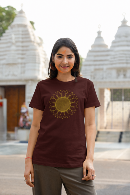 Women's Classic T-Shirt Vintage Sunflower Fine-Line Graphic | 100% Cotton