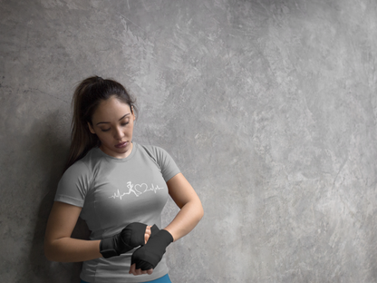 Women’s Graphic Running T-Shirt – Cotton Gym Wear for Women with Heartbeat Design