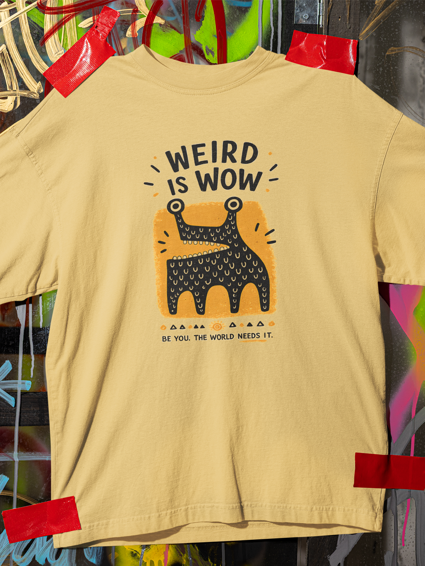 Beige oversized unisex oversized fit t-shirt with artistic monster print design