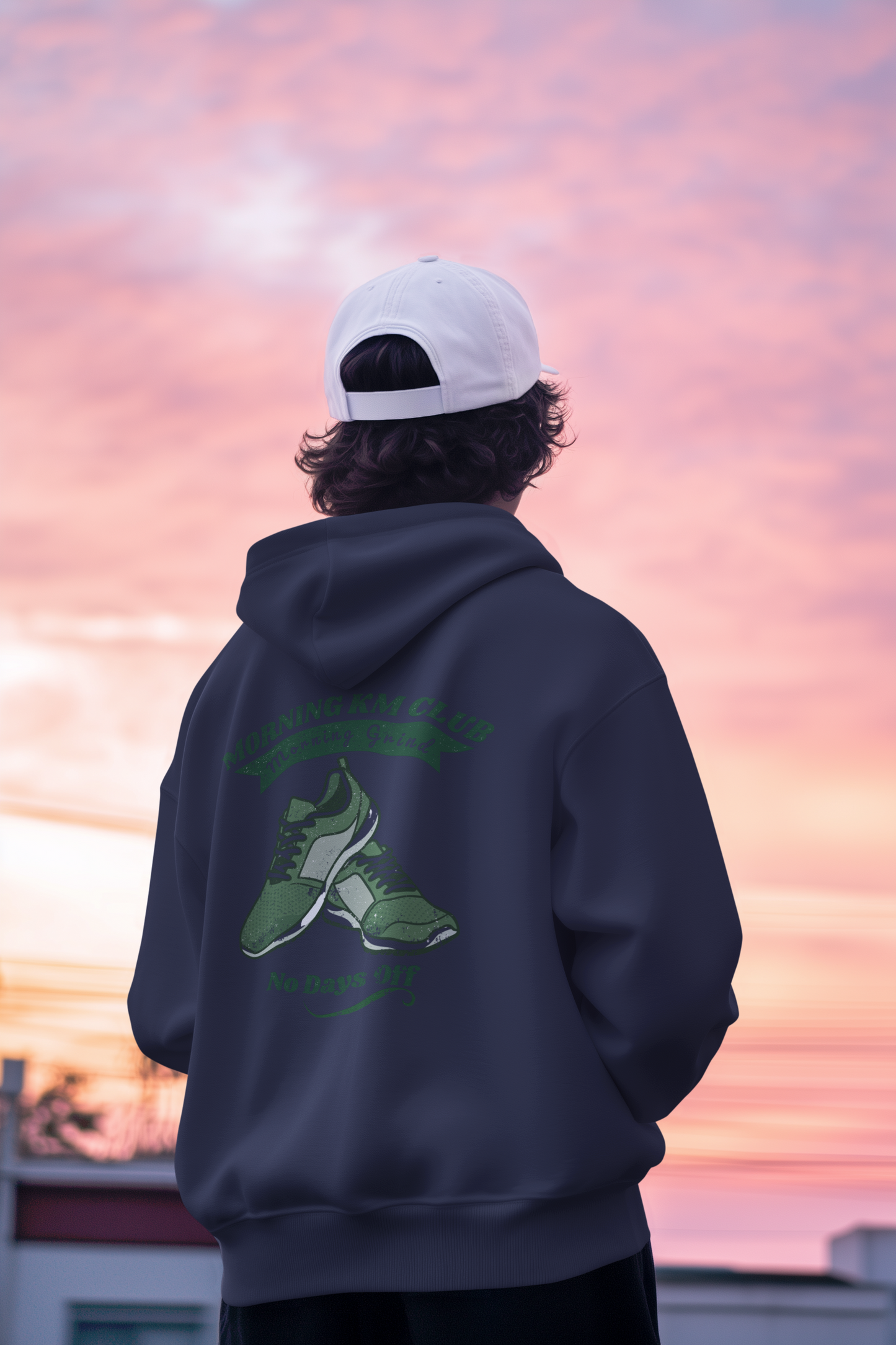 Morning KM Club Oversized Hoodie for Men & Women | No Days Off Running Hoodie | 400 GSM Premium Cotton Blend Gym & Streetwear Sweatshirt