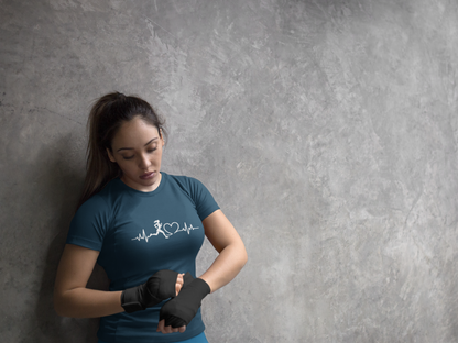 Women’s Graphic Running T-Shirt – Cotton Gym Wear for Women with Heartbeat Design