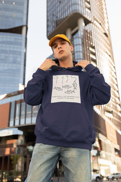 Navy Blue Oversized unisex hoodie with aesthetic fish graphic print, Gen Z streetwear style, relaxed fit sweatshirt India