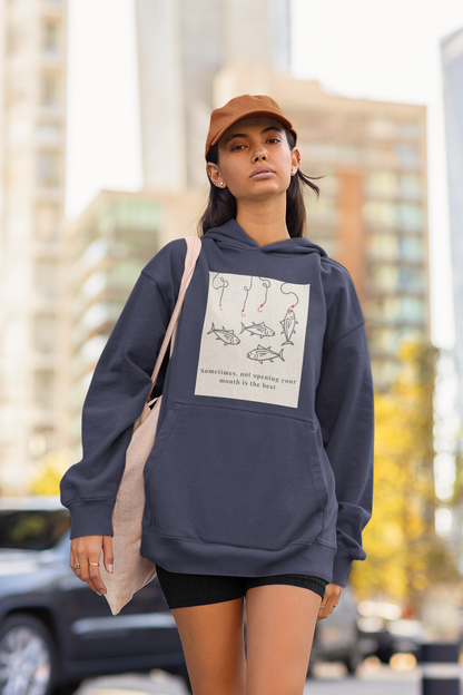 Navy Blue Oversized unisex hoodie with aesthetic fish graphic print, Gen Z streetwear style, relaxed fit sweatshirt India