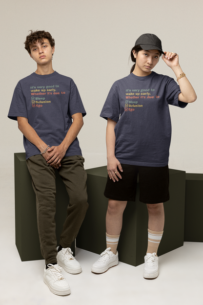 Unisex Oversized 240 GSM Cotton T-Shirt – “Wake Up Early” Funny Quote Graphic Tee | Heavyweight Streetwear for Men & Women