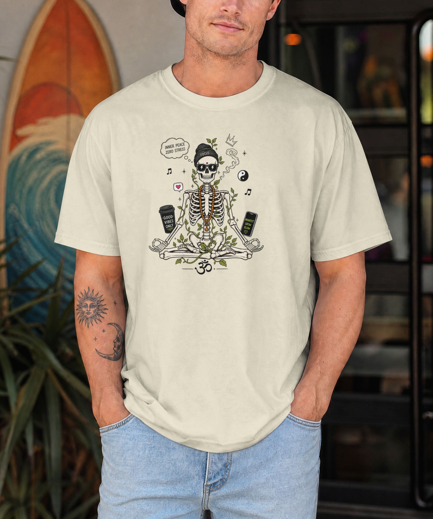 Zen Skeleton Oversized T-Shirt in Off White | Minimal Street Style with Spiritual Vibes | Oversized Fit