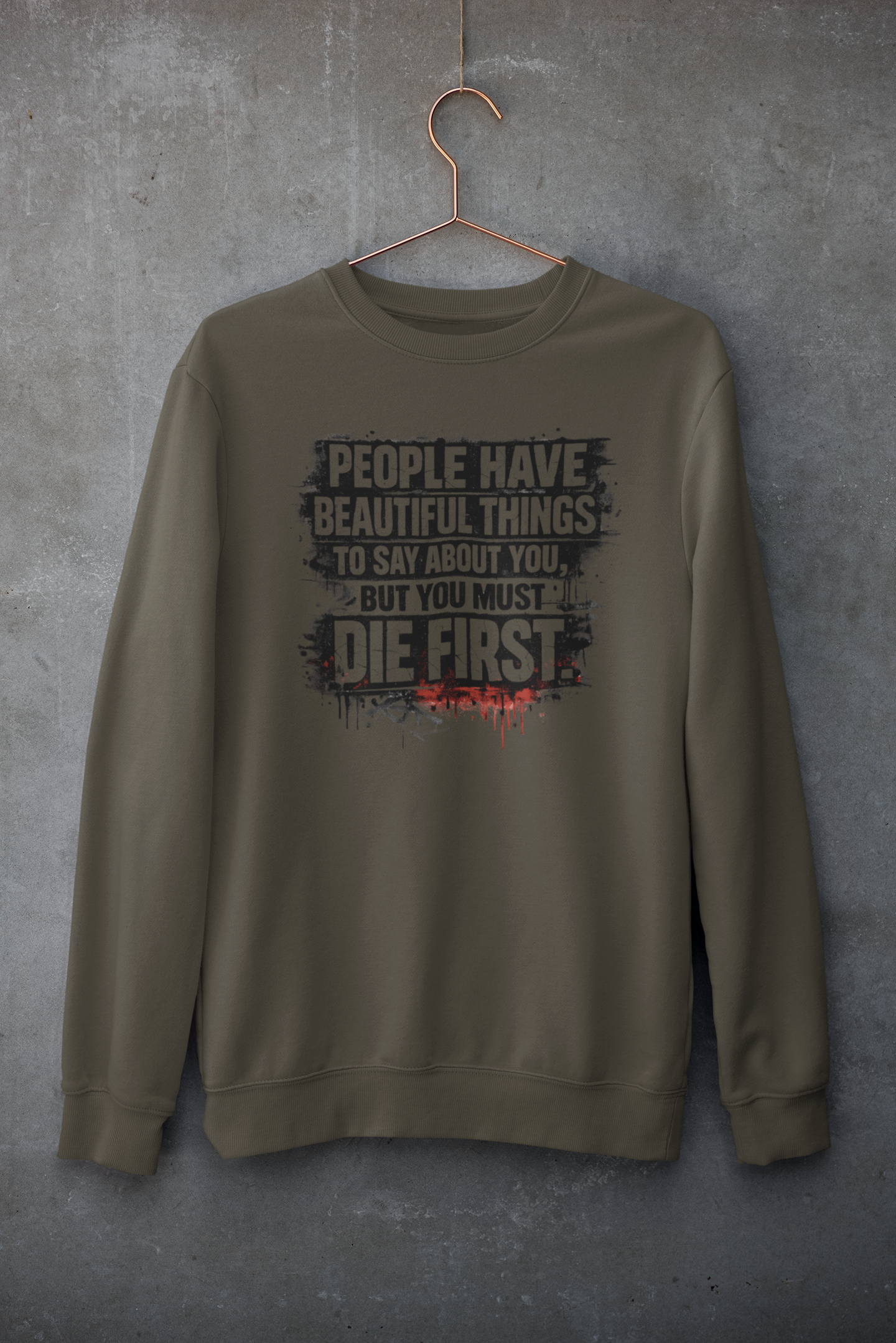 Olive green unisex sweatshirt statement print cotton fleece India fashion