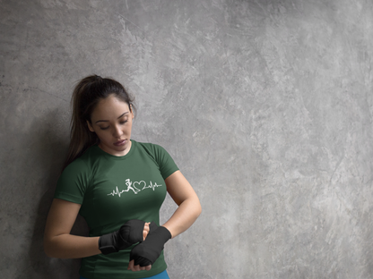 Women’s Graphic Running T-Shirt – Cotton Gym Wear for Women with Heartbeat Design