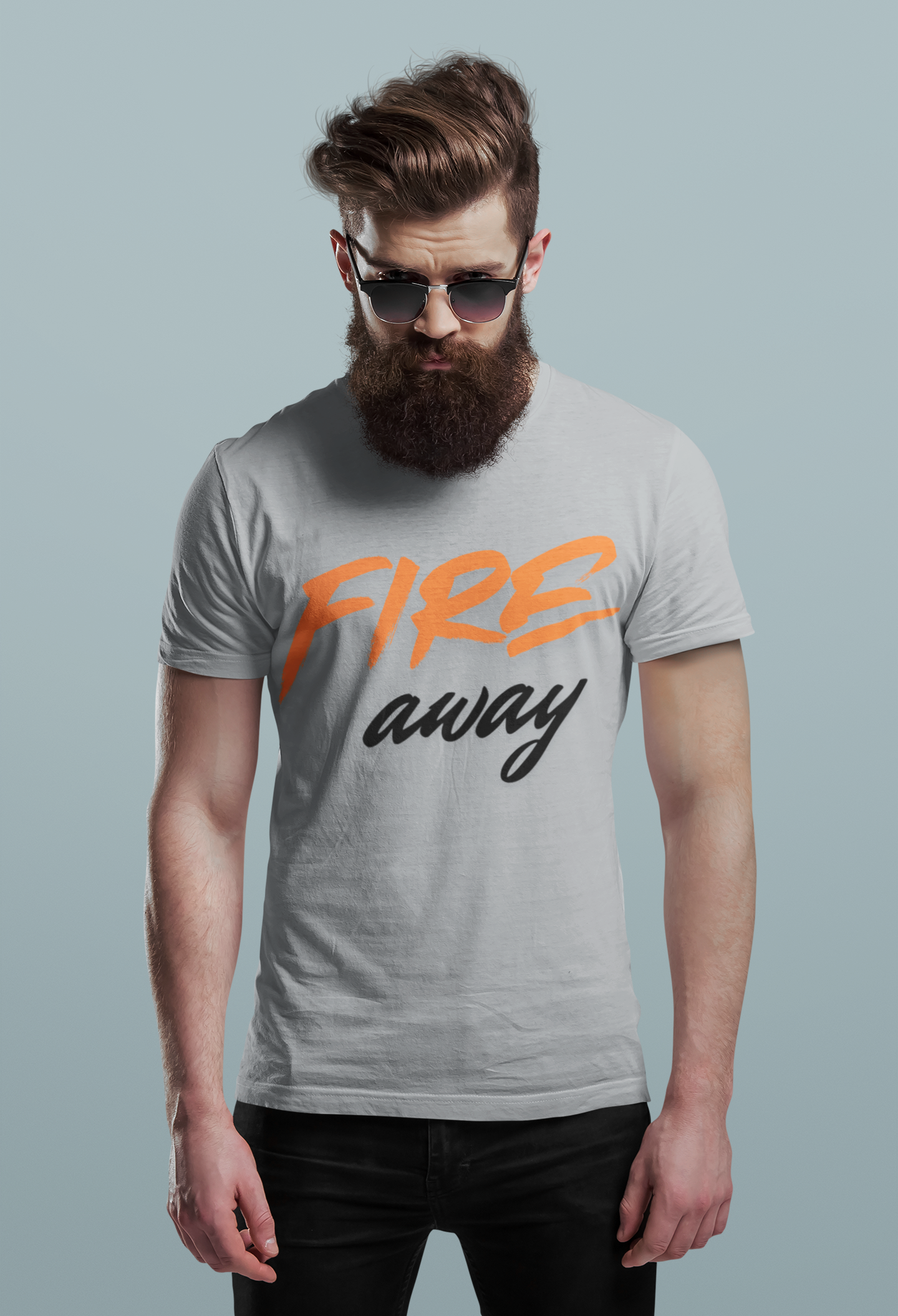 Silver Frost Nauma Fire Away typography t-shirt for men, orange and black graphic tee