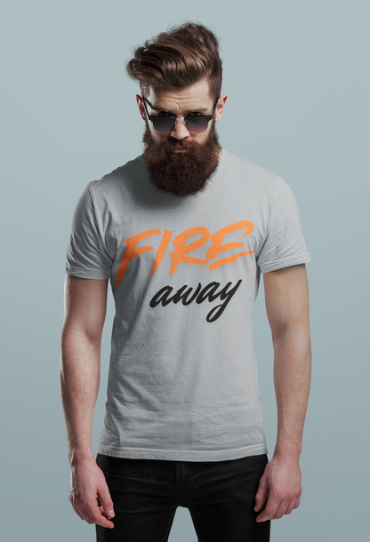 Silver Frost Nauma Fire Away typography t-shirt for men, orange and black graphic tee