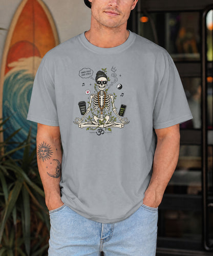 Zen Skeleton Oversized T-Shirt in Silver Frost | Manifest Grow Glow Design | Premium Oversized Tee